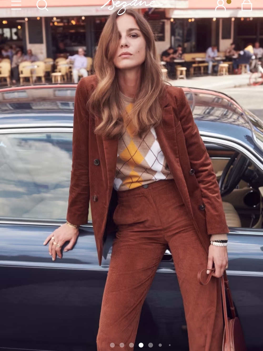 Sezane Rust Brown Corduroy Double-Breasted Blazer - Picture 3 of 8